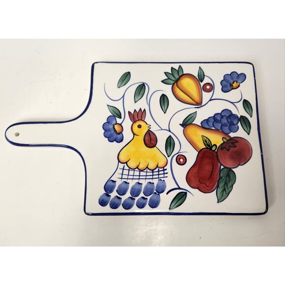 Vintage Style-Eyes Baum Bros Rooster Fruit Ceramic Cutting Board - Picture 1 of 5
